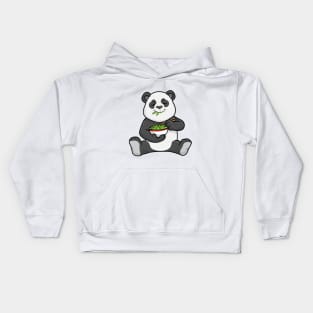 Panda as Vegetarian with Chopstick and Bowl Salad Kids Hoodie